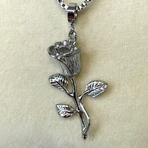 Sterling-Style Silver Rose Pendant Necklace - Silver